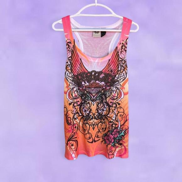 Harley Davidson Tops - Harley Davidson pink and orange tank